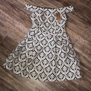 NEVER WORN Black and White Off the Shoulder Dress